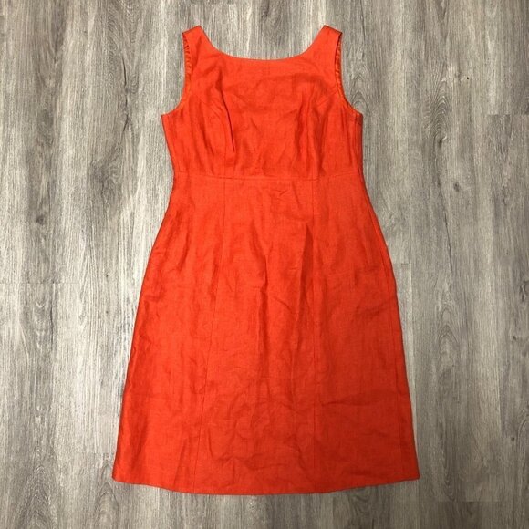 Talbots Women's Size 8 Dress Pure Irish Linen Orange Coral Pleated High Collared - Picture 1 of 8